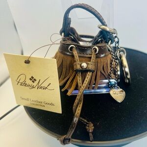 Patricia Nash Micro Elisa in Mushroom Adorable Leather Fringe Bag Charm NWT